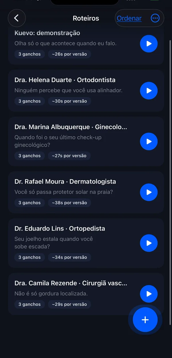 Biblioteca de roteiros organizada por profissional